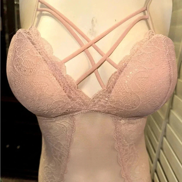Kathy blush Lace and mesh Bodysuit Lingerie padded Push-Up teddy size S-M - Picture 11 of 14